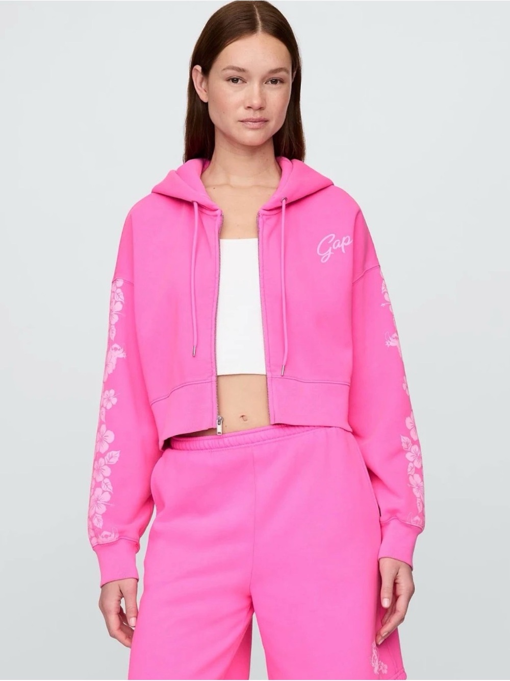 Lilo and stitch adult vintage soft crop zip up hoodie standout pink gap new sm